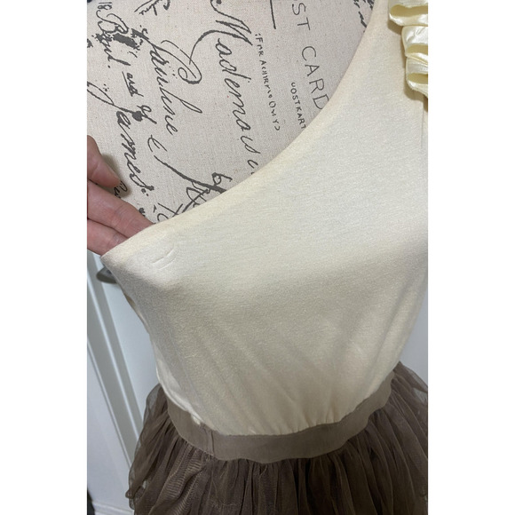 Windsor Dress Womens Large Cream Brown One Shoulder Ruffle Tulle Party Y2K - Picture 2 of 14